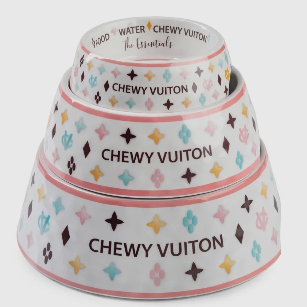 New Chewy Vuiton Pet Bowls in White & Pink